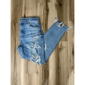 American Eagle Mom Jeans | Size 12L Heavy Distress | Light Wash | Real Good